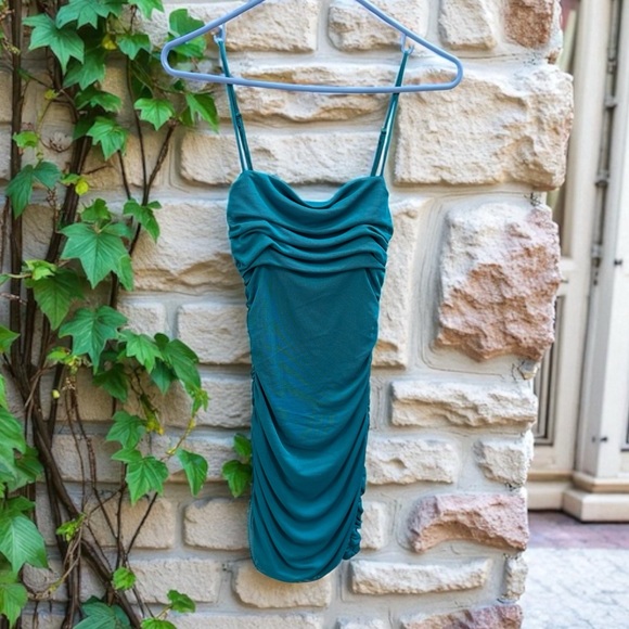 Garage Teal Ruched Dress - Picture 1 of 1